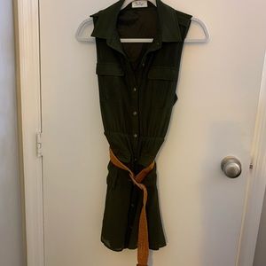 Army Green Collared Dress with Belt & Gold Buttons